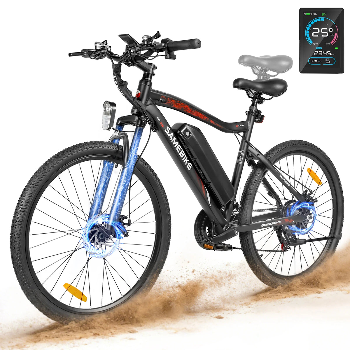 Bicicleta eléctrica para adultos SAMEBIKE SY26-II, 26 pulgadas, 36V 13Ah 250W, autonomía de 90KM, freno de disco, suspensión delantera