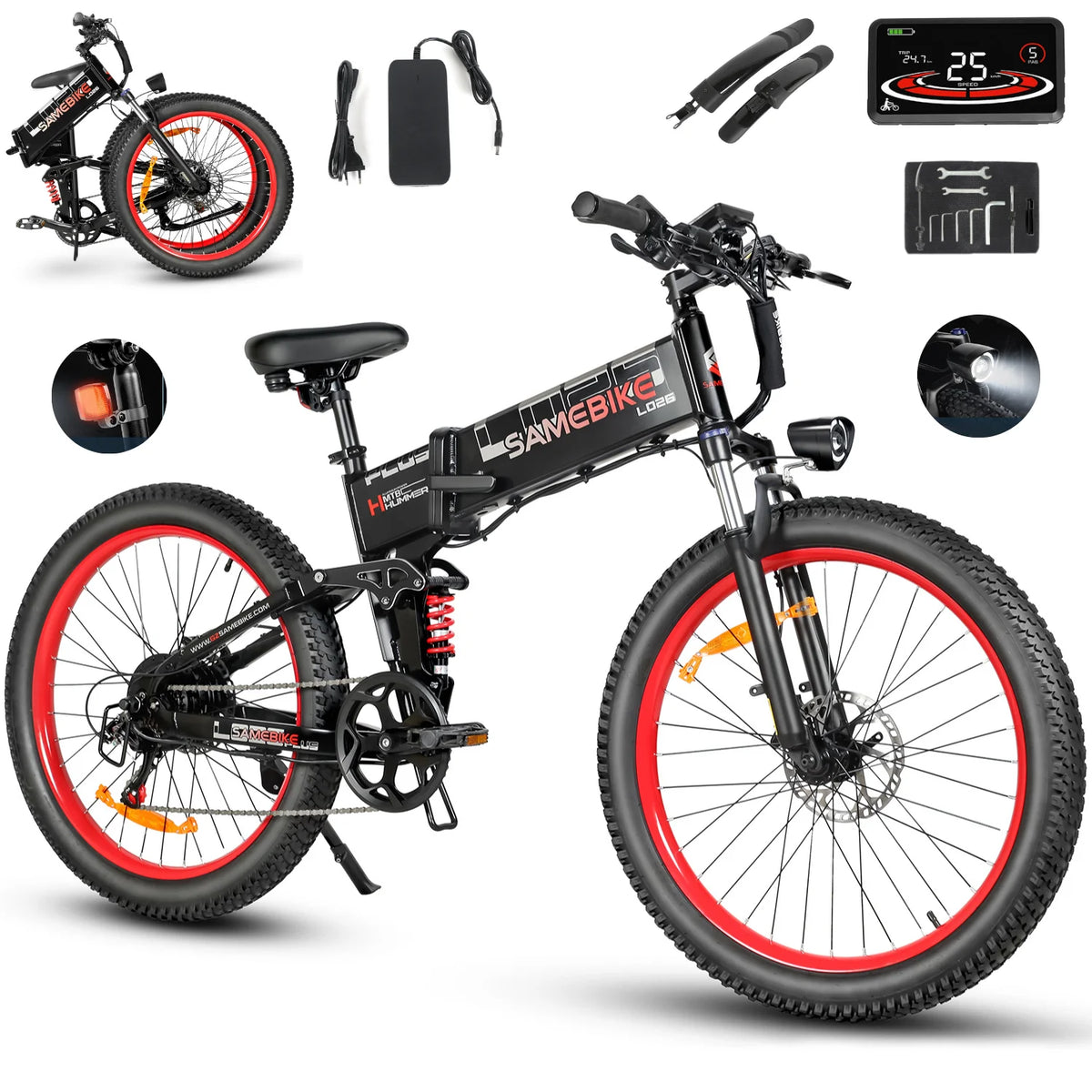 SAMEBIKE LO26 PLUS Electric Bike 26 Inch 48V 15Ah Battery Hydraulic Disc Brake Dual Suspension Fat Tire Foldable Adult E-Mountain Bike