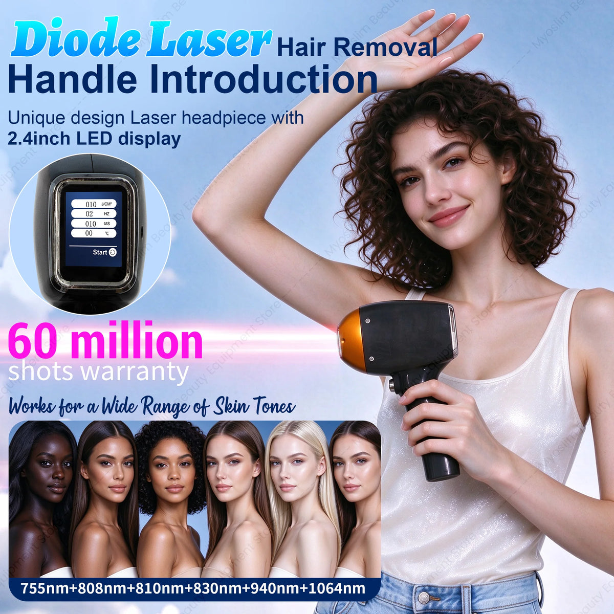 Máquina de Depilación Láser de Diodo Soprano con Tecnología de 808nm y Picosegundos, Diseño de 6 Longitudes de Onda Adecuado para Todo Tipo de Piel