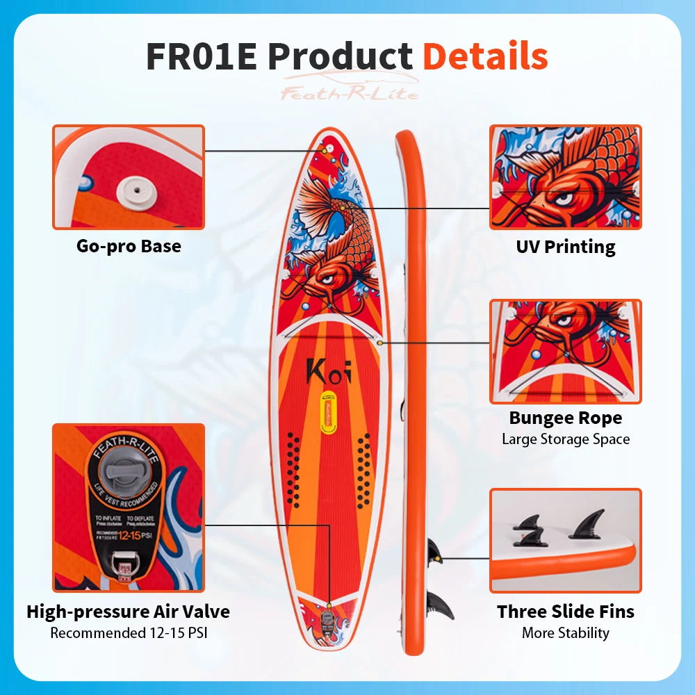 Tabla de Paddle Surf Inflable FunWater SUPFR01E 320cm-350cm, Tabla de Surf Completa con Accesorios, Remo Ajustable, Bomba, Mochila de Viaje ISUP, Correa, Bolsa Impermeable, Tabla de Paddle para Adultos