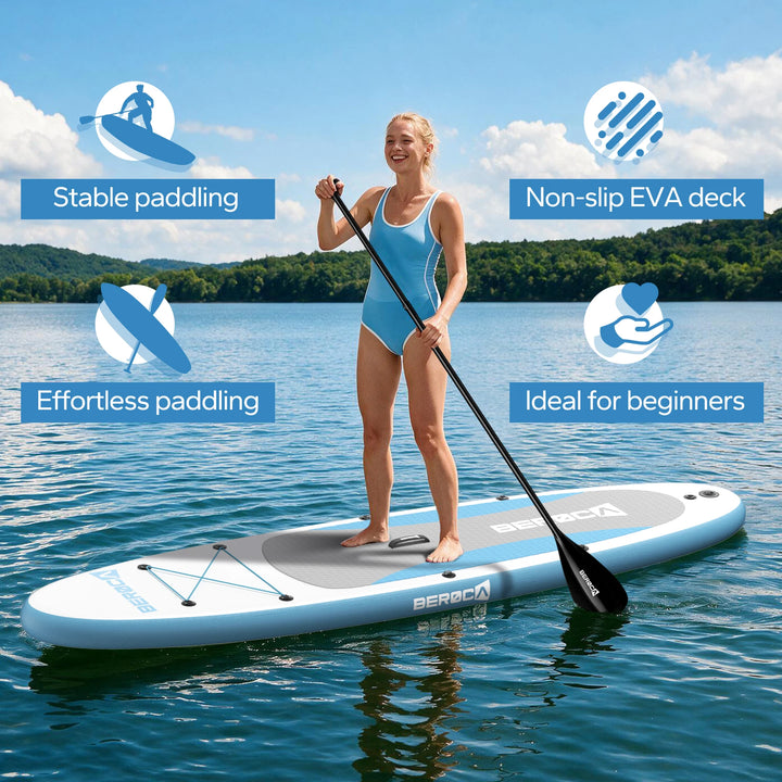 Tabla de paddle surf inflable, 320 x 80 cm, capacidad de carga de 160 kg, plegable, para practicar paddle surf de pie, con superficie antideslizante e impermeable, ideal para adultos y para dos personas, para practicar deport