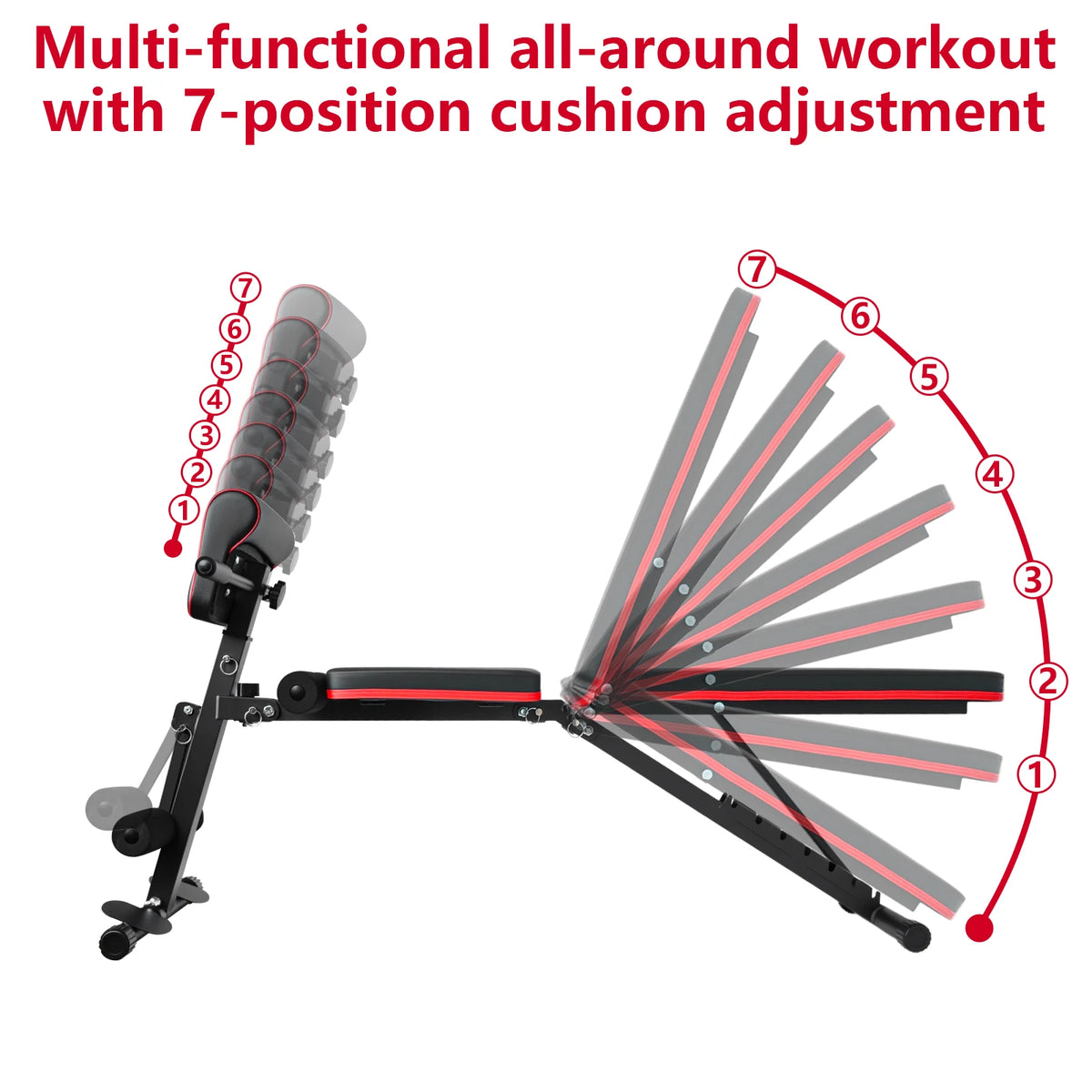 Banco de Pesas Plegable Multifuncional 6 en 1, Banco de Ejercicios con Respaldo Ajustable en 7 Posiciones y Cuerdas de Resistencia para Entrenamiento de Cuerpo Completo en Casa