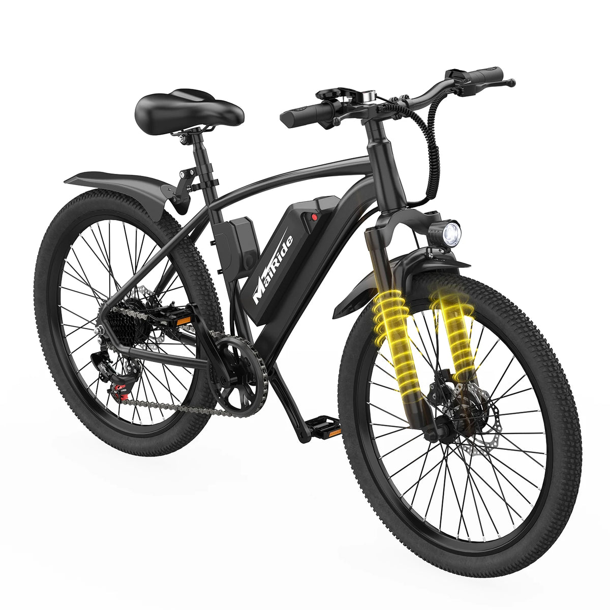 Bicicleta de montaña eléctrica MaiRide Q7 de 26", batería extraíble de 36V 10Ah con autonomía de 45-75 km, bicicleta eléctrica todoterreno de 250W y 7 velocidades con suspensión delantera, bicicleta eléctrica para adultos para todo terreno de 25 km/h