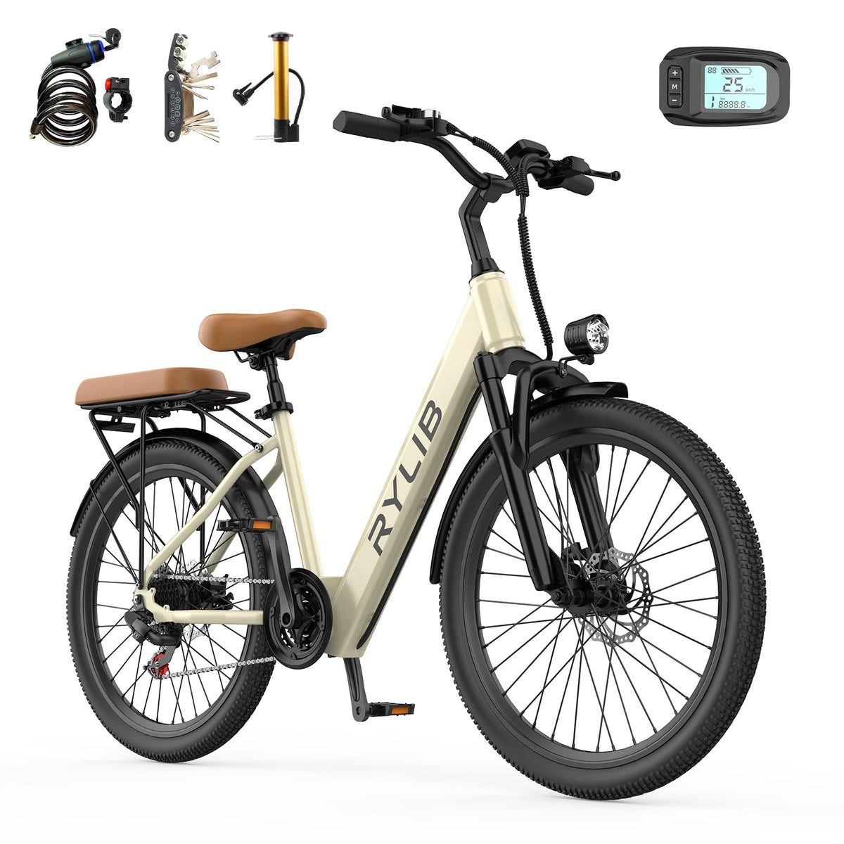 Bicicleta eléctrica urbana de 24'' para adultos Su7, batería integrada de 36V 13Ah, 250W, 7 velocidades, 25 km/h, autonomía de 35~50 km, desbloqueo NFC, pantalla LED, e-bike urbana de 250W para mujeres y hombres