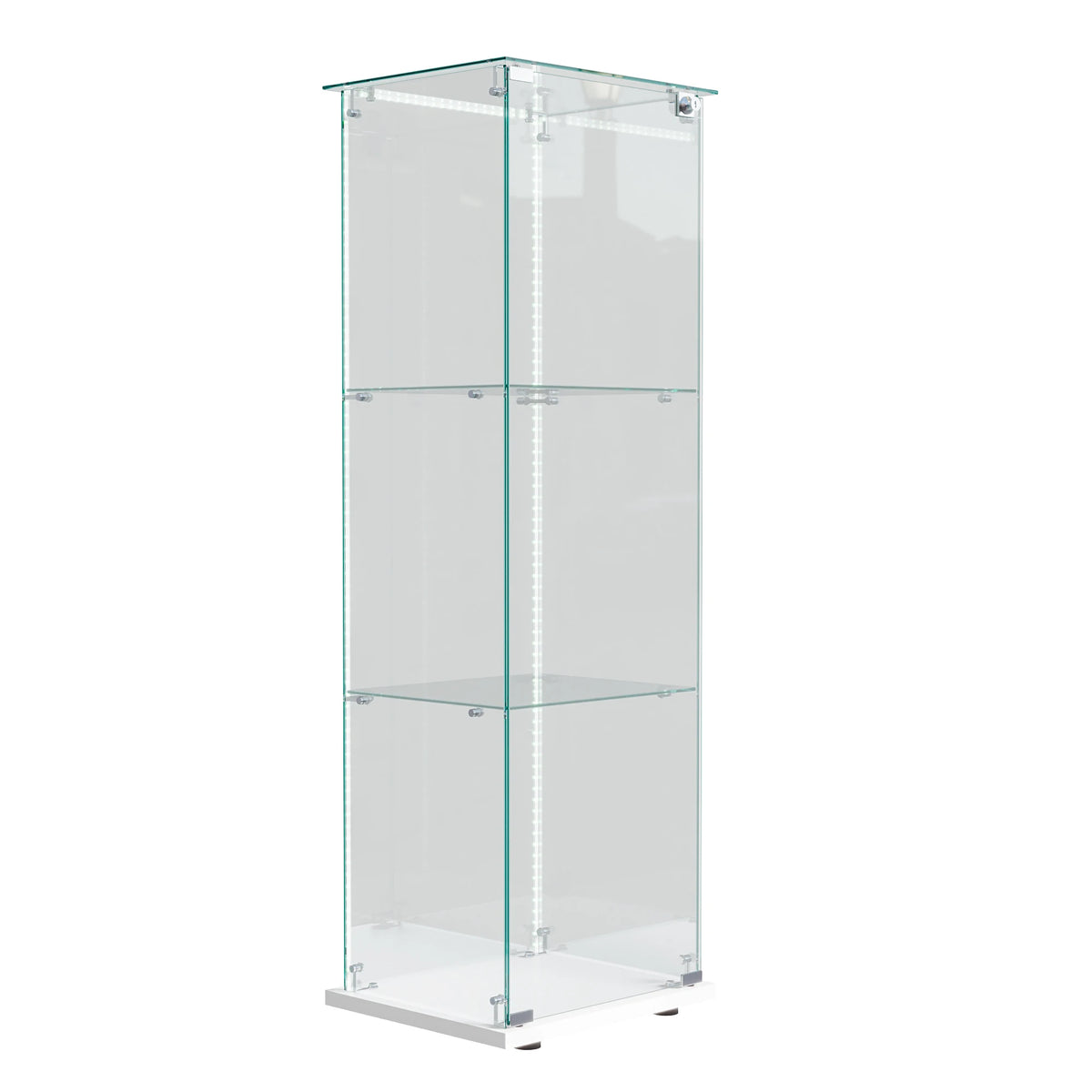 Vitrina de cristal Anajqaqia con tira LED, vitrina con cerradura, vitrina de cristal a prueba de polvo para colecciones, vitrina de cristal para sala de estar, dormitorio, blanca