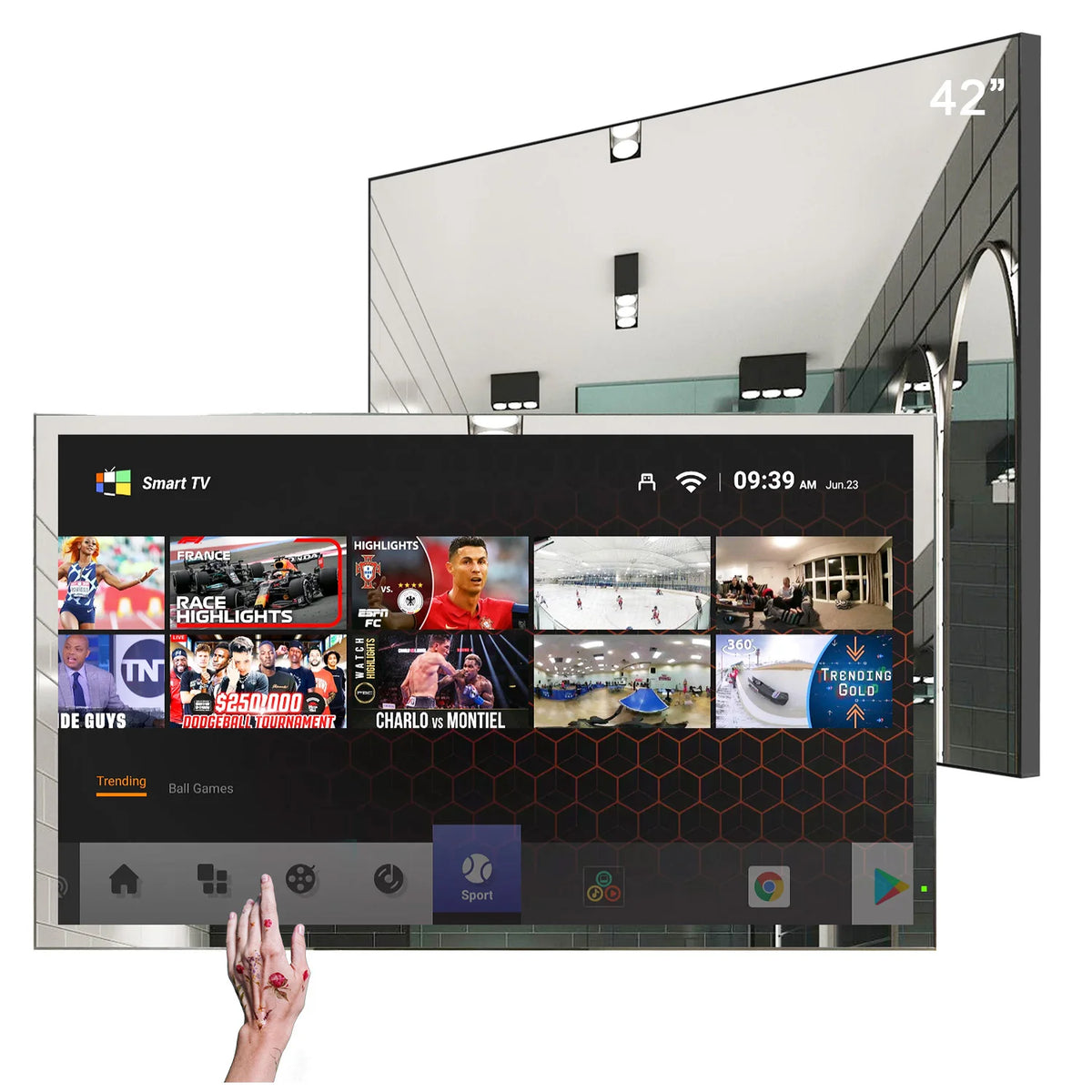 Televisor Souria de 42 pulgadas 4K UHD con pantalla táctil completa y función de espejo, resistente al agua para baño, SPA y salón, con sistema DTV DVB-T, T2, C ATSC