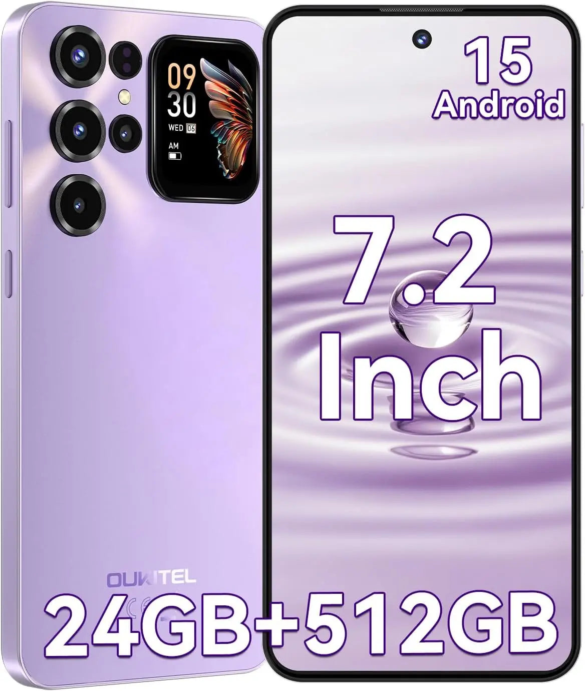 OUKITEL C68PLUS Teléfonos Celulares Desbloqueados, 6000mAh, Smartphone Android 15, Cámara Trasera de 64MP + Frontal de 8MP, 24GB RAM + 512GB ROM/1TB, Pantalla Grande de 7.2" con Subpantalla Trasera de 1.81", 4G LTE Desbloqueado Global