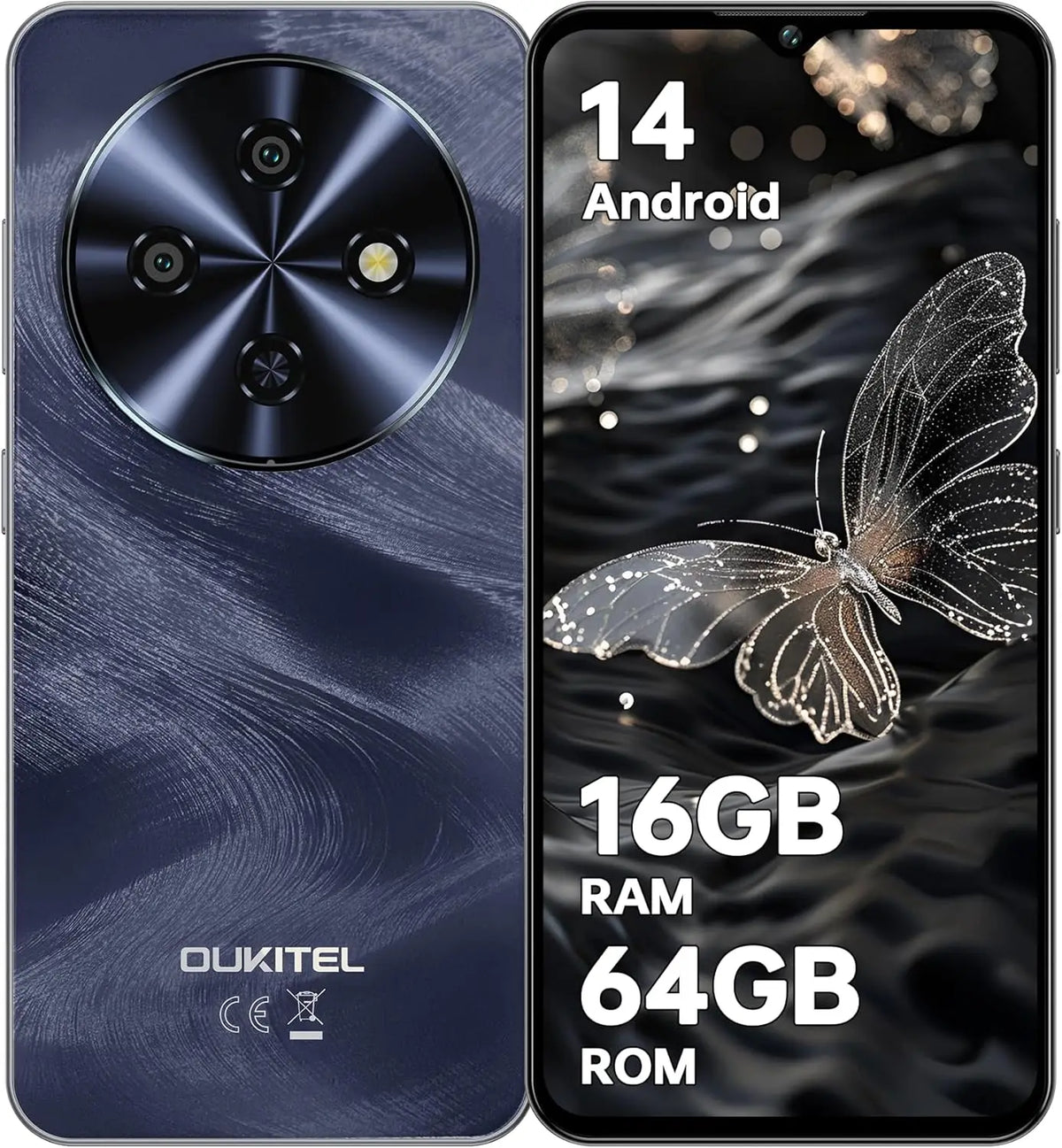 Teléfono Celular OUKITEL C5 Desbloqueado, Pantalla Waterdrop de 6.52'', Batería de 5000mAh, 13MP, 16(4+12)GB RAM+64GB ROM/TF 1TB Smartphone