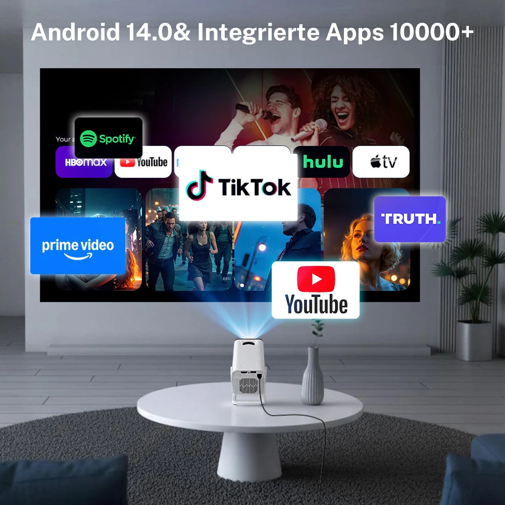 Proyector Portátil LYNCast con Decodificación 4K, X1, 400ANSI, Android 14, WiFi6, BT5.4, para Dormitorio, Vivienda de Alquiler, Residencia Estudiantil, Camping, Compatible con Power Bank, para Chicos, Fuera del Campus