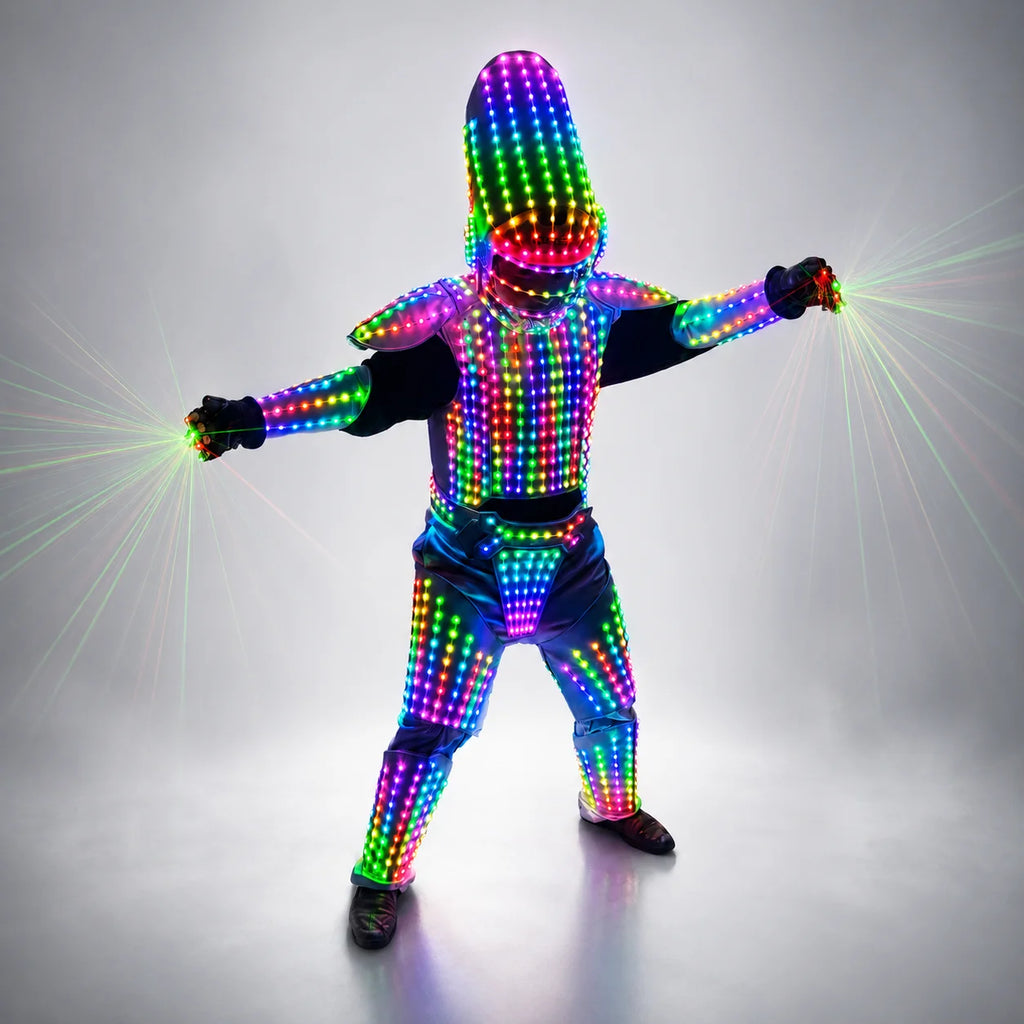 Disfraz de robot LED luminoso para hombre, traje de bailarín Gogo, atuendo de escenario con luces para fiesta