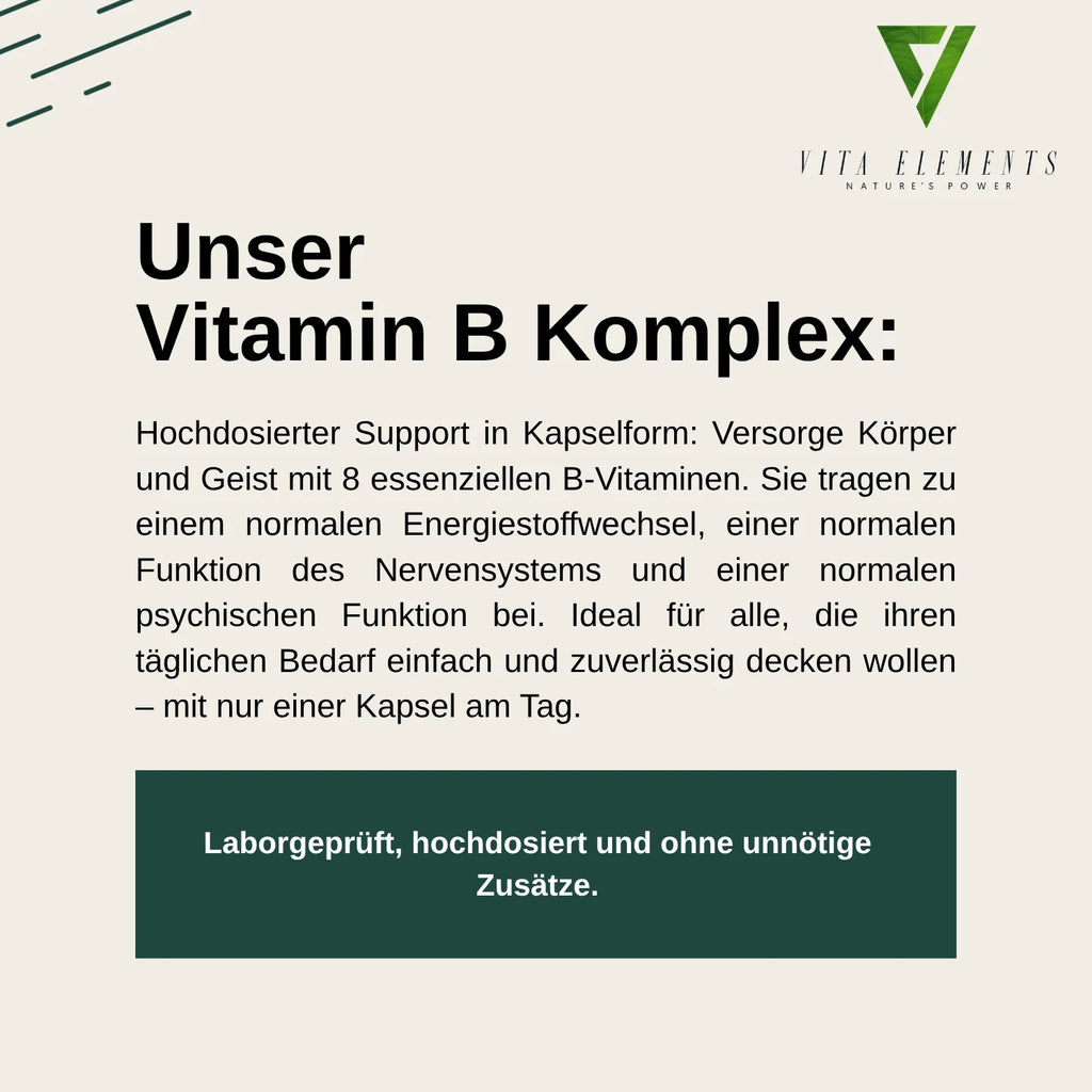 Tabletas de complejo de vitaminas B |     Probado en laboratorio en Alemania |     Suplementos alimenticios |     Con las 8 vitaminas del grupo B |     Con colina e inositol |     Vegano |     Libre de modificaciones genétic