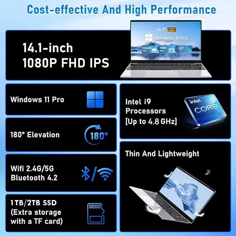 Notebook portátil nueva 2026, computadora de juegos con Windows 11 de 14.1 pulgadas, PC gamer Intel Core I9 10980HK, laptops I9 para estudio y trabajo, portátil notebook