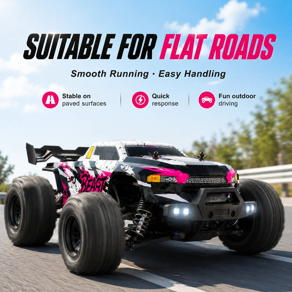 ZNLYRION, coche teledirigido RC todoterreno, camión monstruo 4WD sin escobillas, 2,4 GHz, 3 velocidades ajustables, con faros LED, vehículo RC de gran tamaño para todo tipo de terreno, 2 baterías recargables, juguete RTR