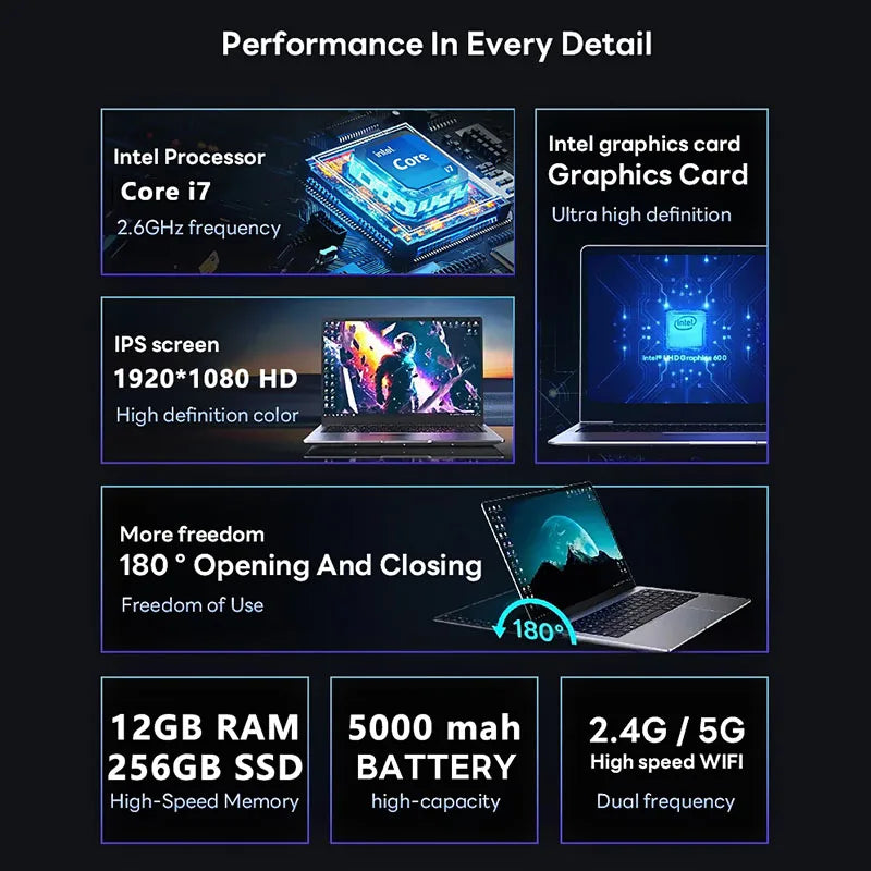 Portátil Windows 11 2026, Intel Core I7 9850H/Intel A3950, 12 GB de RAM, 1 TB/2 TB SSD, 14.1", Portátil Ultra Delgado, PC para Negocios, Estudio y Oficina