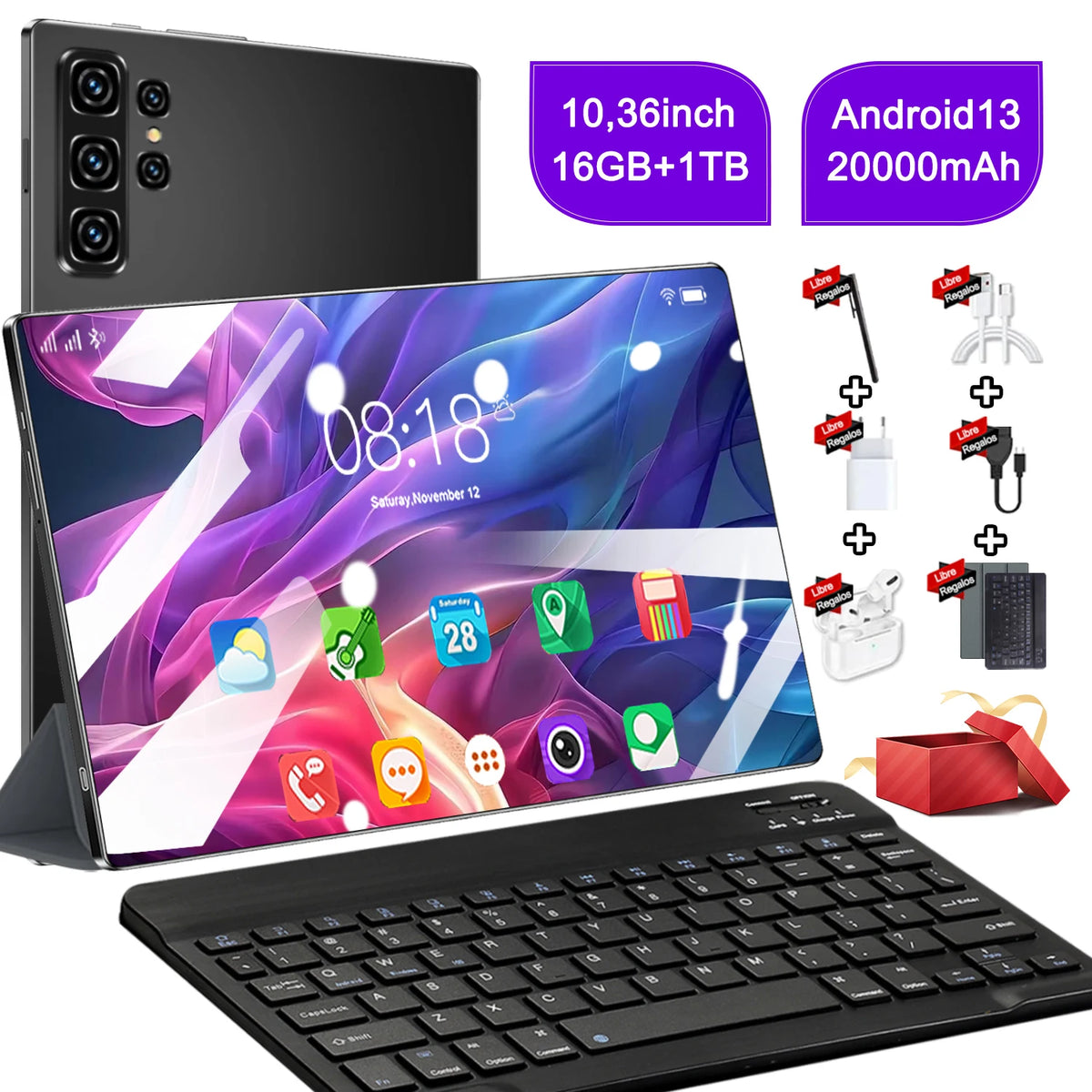 Tableta Original 2026 Android 13, 10.36 Pulgadas HD, 16GB+1TB, 12000mAh, 14 Núcleos, 5G, Doble SIM, Bluetooth, WiFi, GPS