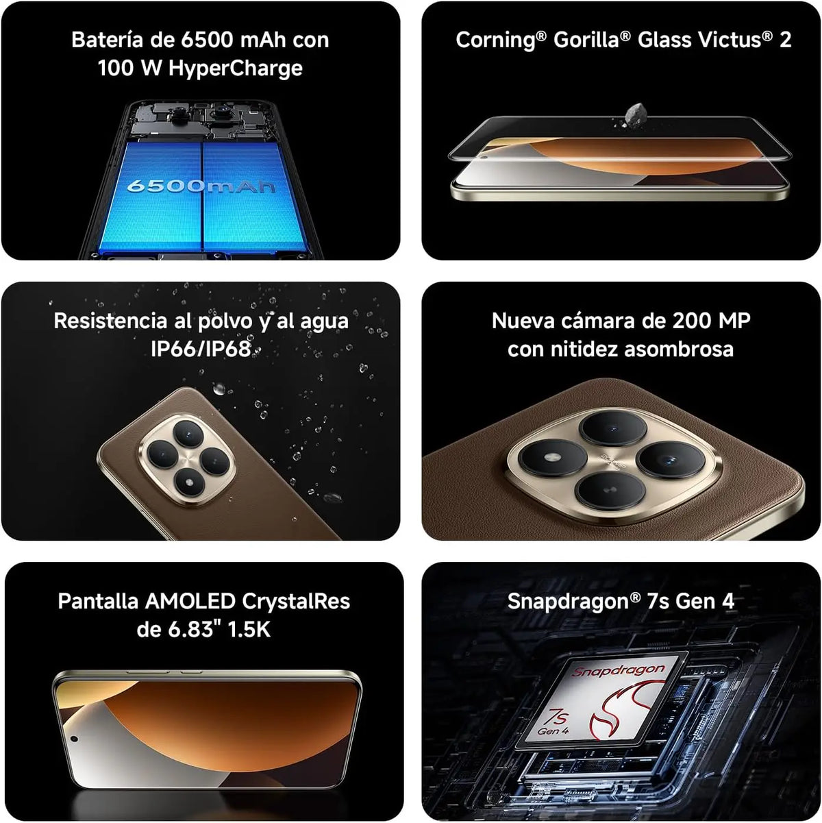 Smartphone Redmi Note 15 Pro+ 5G, 12 GB + 512 GB, cámara de 200 MP, batería de 6500 mAh, carga de 100 W, pantalla CrystalRes AMOLED de 6,83 pulgadas, procesador Snapdragon 7s Gen 4