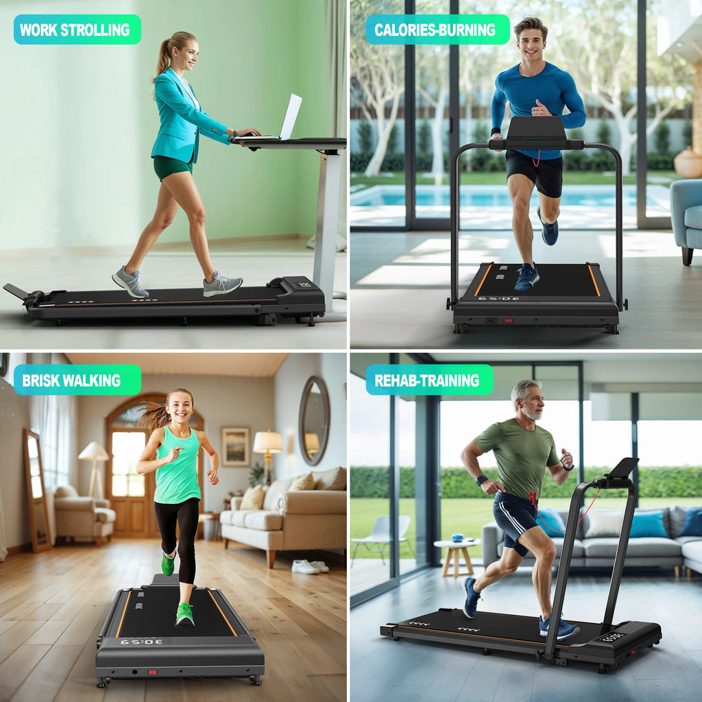 Caminadora plegable JUICEASE T2 con inclinación del 7 %, motor silencioso de 2,25 CV, aplicación inteligente, pantalla con tres ventanas, velocidad de 1 a 12 km/h y capacidad de 120 kg. Ideal para caminar en casa o en la of