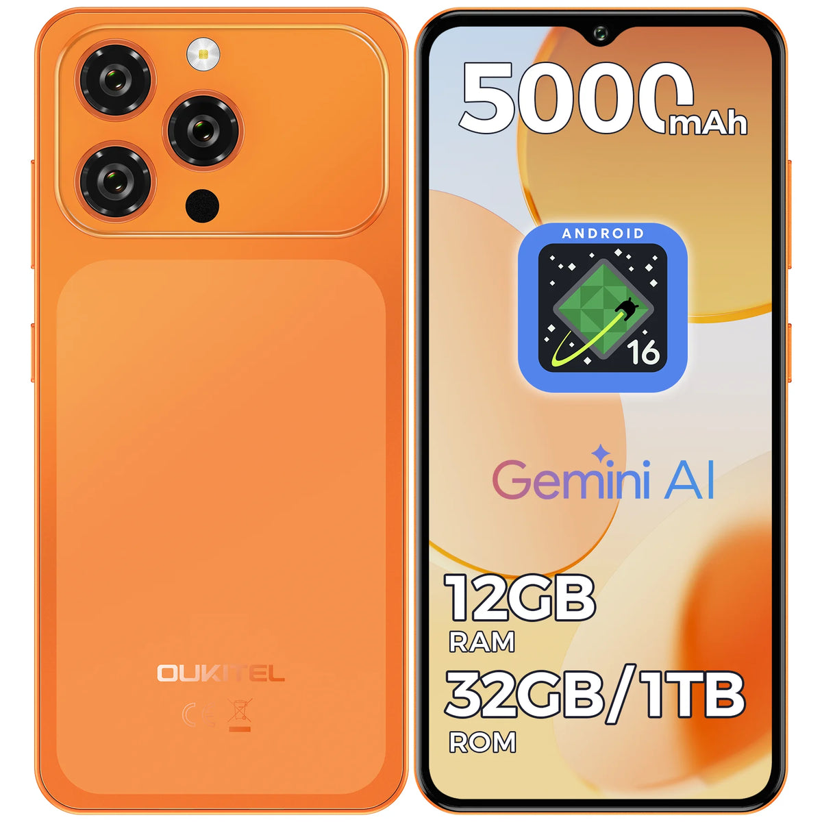 OUKITEL C17, teléfono móvil desbloqueado, Android 16, pantalla de 6,52 pulgadas, 12 GB de RAM (3+9) y 32 GB/64 GB de ROM, batería de 5000 mAh, cámara de 13 MP.