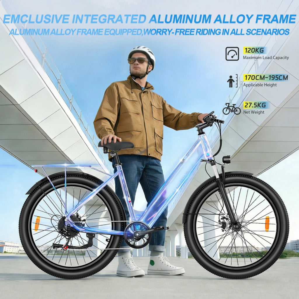 ZAZAWORK C28 Bicicleta eléctrica de 29 pulgadas, motor de 250W, batería de 36V 20Ah, autonomía de hasta 120 km, bicicleta eléctrica urbana para adultos, 7 velocidades, frenos de disco mecánicos, certificación CE