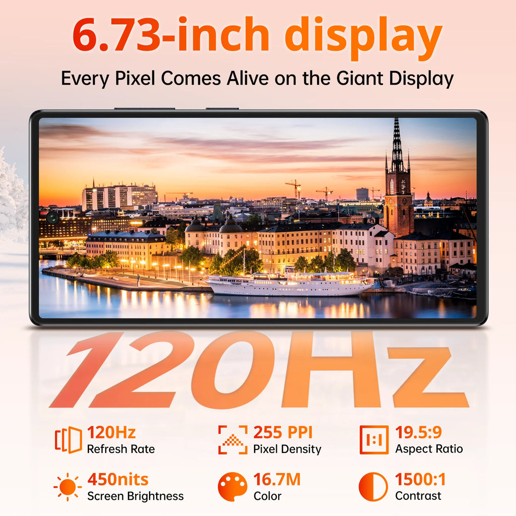 Teléfono Celular Desbloqueado OUKITEL C66 Android 16, Pantalla de 6.73 Pulgadas, Smartphone, 16GB+128GB/1TB, Batería de 5000mAh
