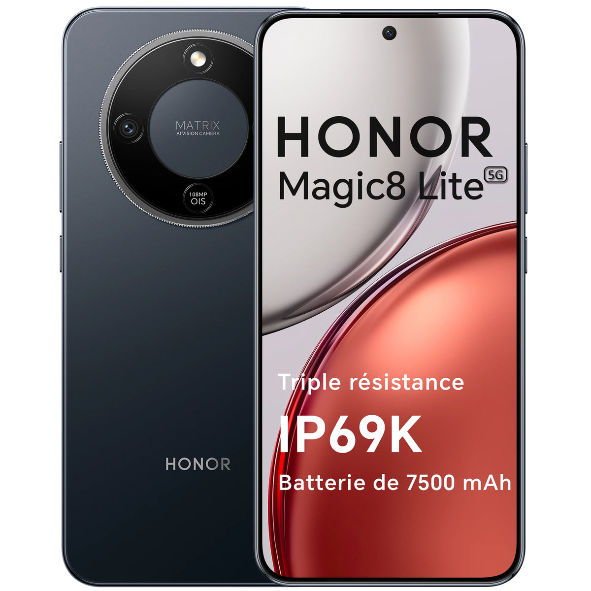 El nuevo smartphone HONOR Magic8 Lite versión UE 5G, Android, pantalla AMOLED, procesador Snapdragon 6 Gen 1, batería de 7500 mAh y cámara con IA de 108 MP.