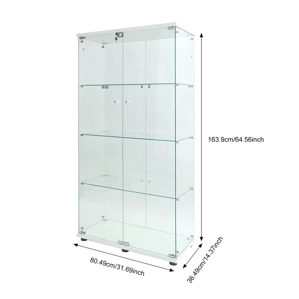 Vitrina de cristal con iluminación LED de 2 puertas, gabinete curio de 4 niveles con estantes de vidrio templado, expositor para coleccionables, figuras, vino o libros para el hogar u oficina