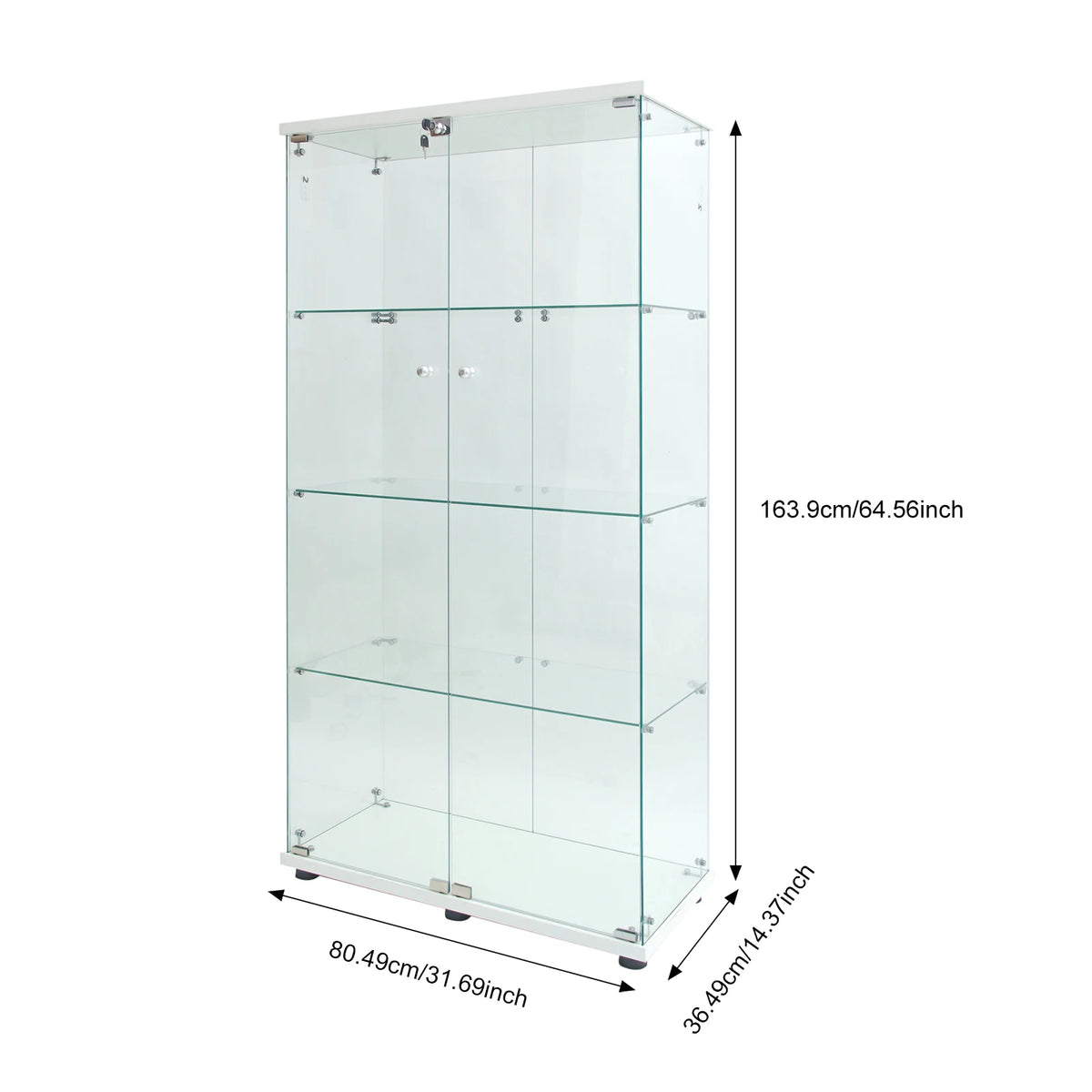 Vitrina de cristal con iluminación LED de 2 puertas, gabinete curio de 4 niveles con estantes de vidrio templado, expositor para coleccionables, figuras, vino o libros para el hogar u oficina