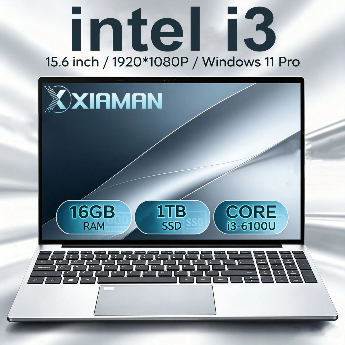Portátil ultradelgado para negocios Xiaman de 15.6", Intel Core i3-6100U, ordenador portátil Intel con teclado retroiluminado, 1920*1080P, 16 GB de RAM, 1 TB SSD, equipo para oficina y estudio, Windows 11, desbloqueo por huella dactilar