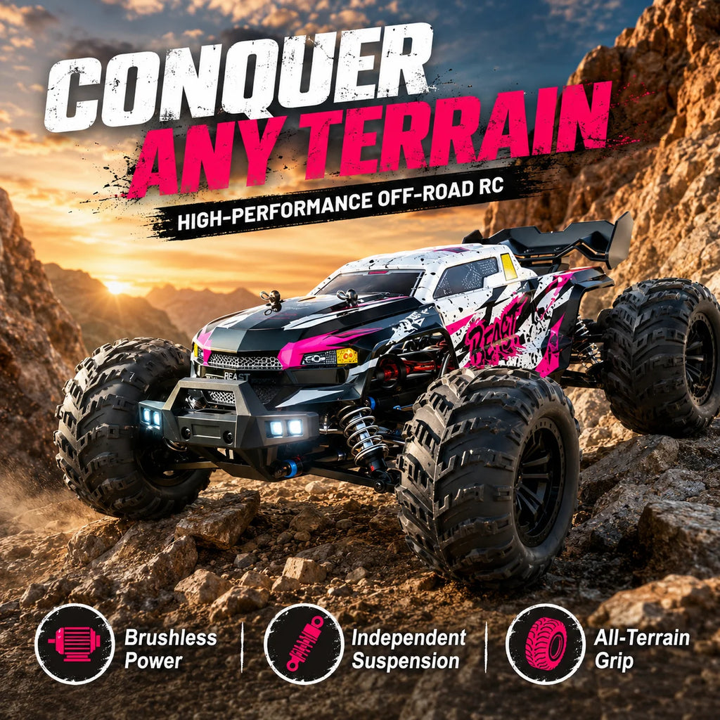 ZNLYRION Camioneta RC Todoterreno con Motor sin Escobillas 4x4, Buggy Todoterreno, Control Remoto de Precisión 2.4G con Interruptor de Luces, Neumáticos Grandes y Resistentes, Auto RC con 2 Baterías, Regalo para Amantes de