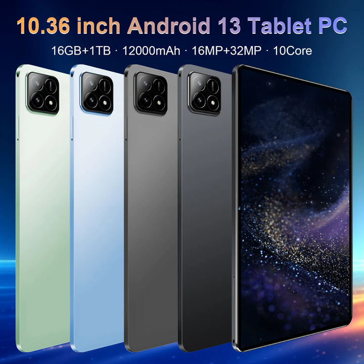 Nueva Tablet 2026, 12000mAh, Versión Global, 16GB+1TB de Almacenamiento, Pantalla HD 4K de 10.36 pulgadas, Android 13, 5G, Doble SIM, WiFi, GPS, WPS, Tablet PC