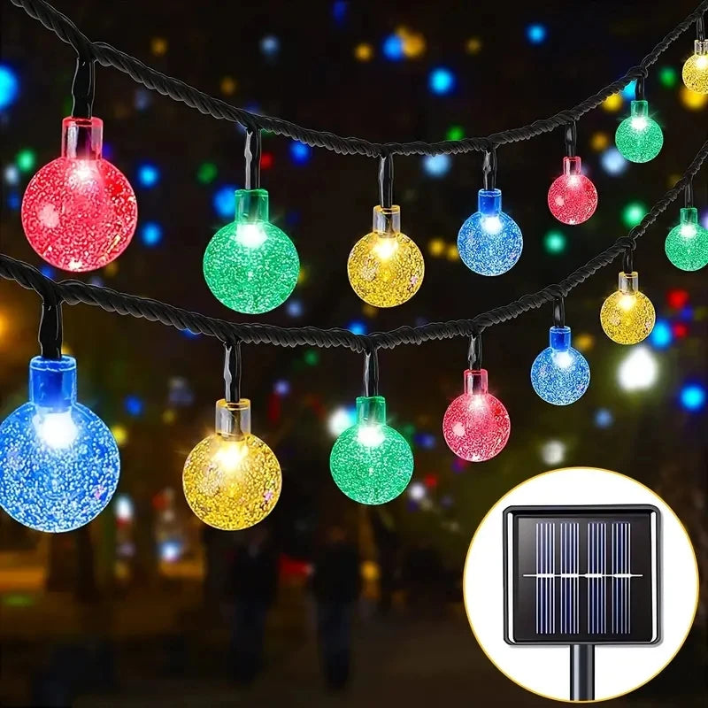 Guirnalda de luces solares de bolas de burbujas impermeables de 5m/6.5m, luces de cadena de bolas de cristal para exteriores, decoración de fiestas y jardines