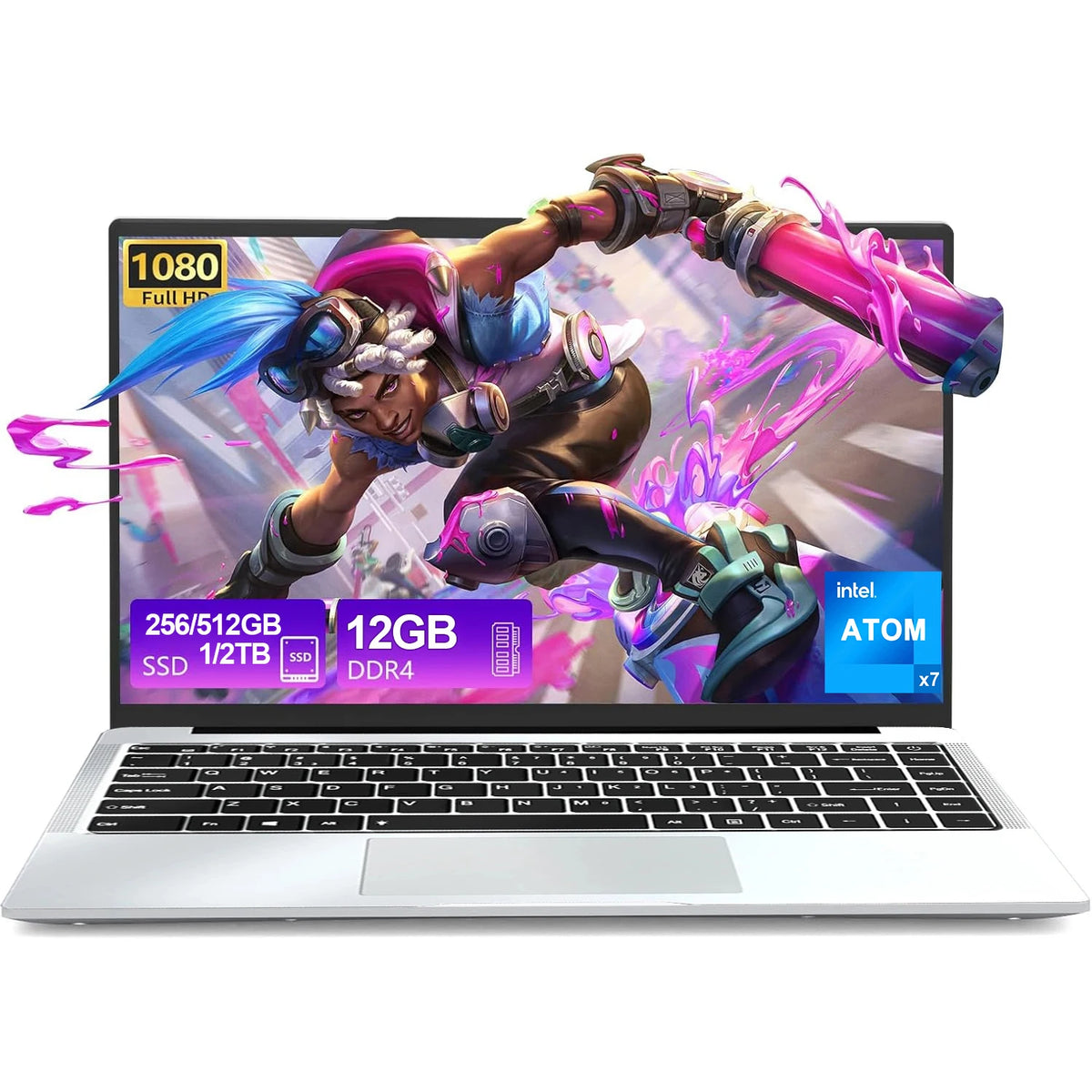 FUCHU Portátil de 14,1 pulgadas Intel Atom A3950 Windows 11, 12 GB de RAM, 1 TB, 2 TB SSD, ordenador portátil, PC para juegos, oficina, ocio, 1920*1080 HD 4K