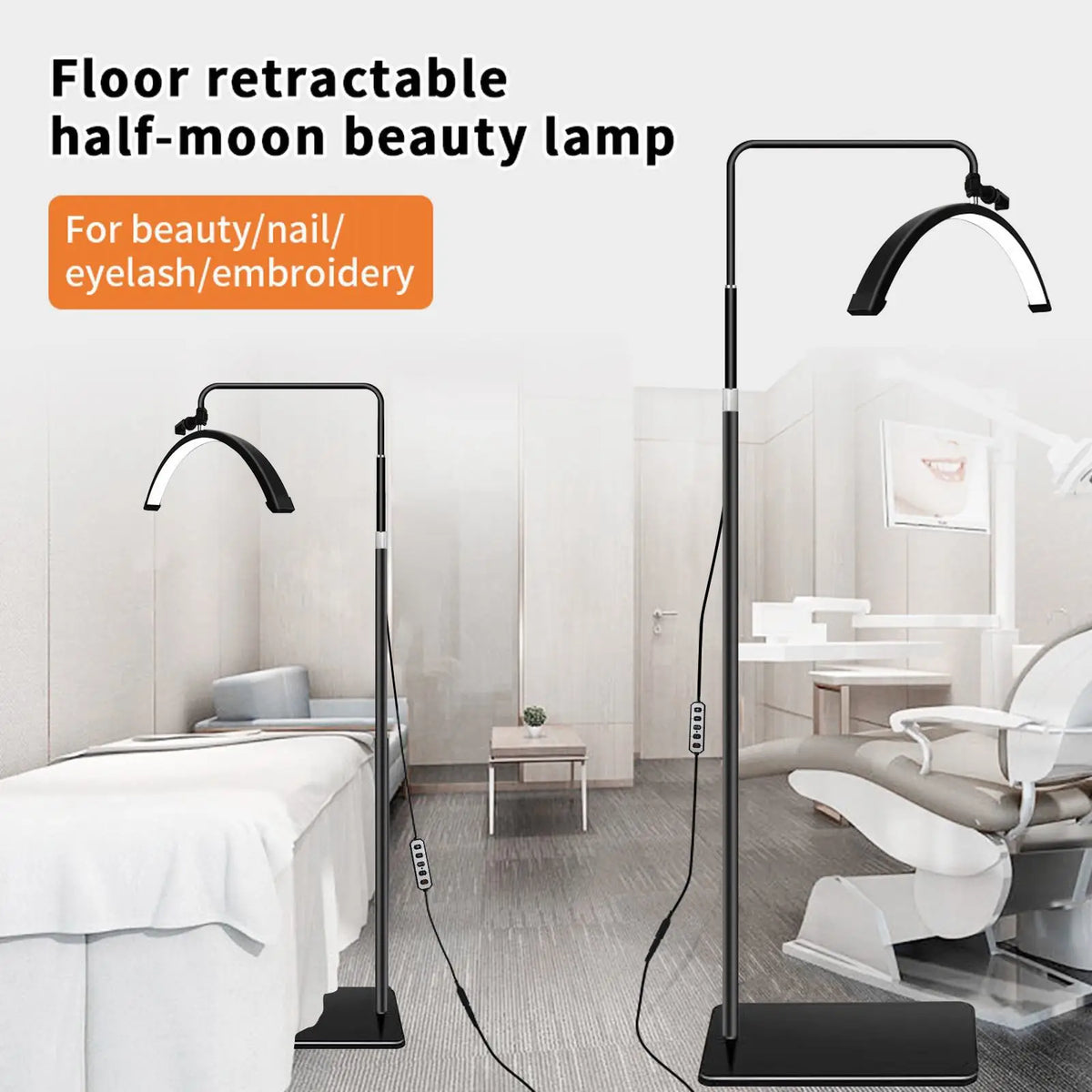 Lámpara LED OWJHE 36W Giratoria con Forma de Media Luna para Pestañas, Luz de Relleno para Fotografía, Lámpara de Pie para Extensión de Pestañas y Belleza