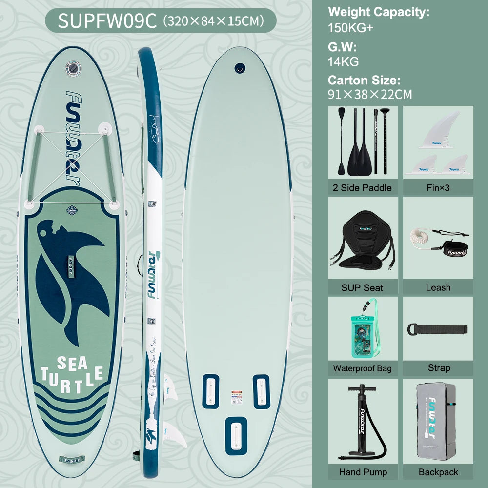 Tabla de Paddle Surf Inflable Impermeable FUNWATER 335x84x15cm SUP 165KG Ligera para Turismo y Surf para Familias, Adultos y Todos los Niveles