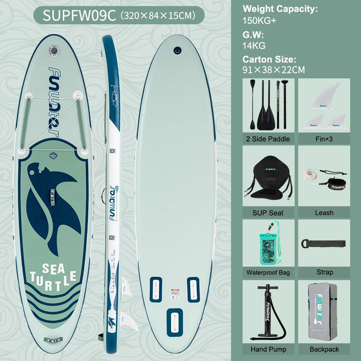 Tabla de Paddle Surf Inflable Impermeable FUNWATER 335x84x15cm SUP 165KG Ligera para Turismo y Surf para Familias, Adultos y Todos los Niveles
