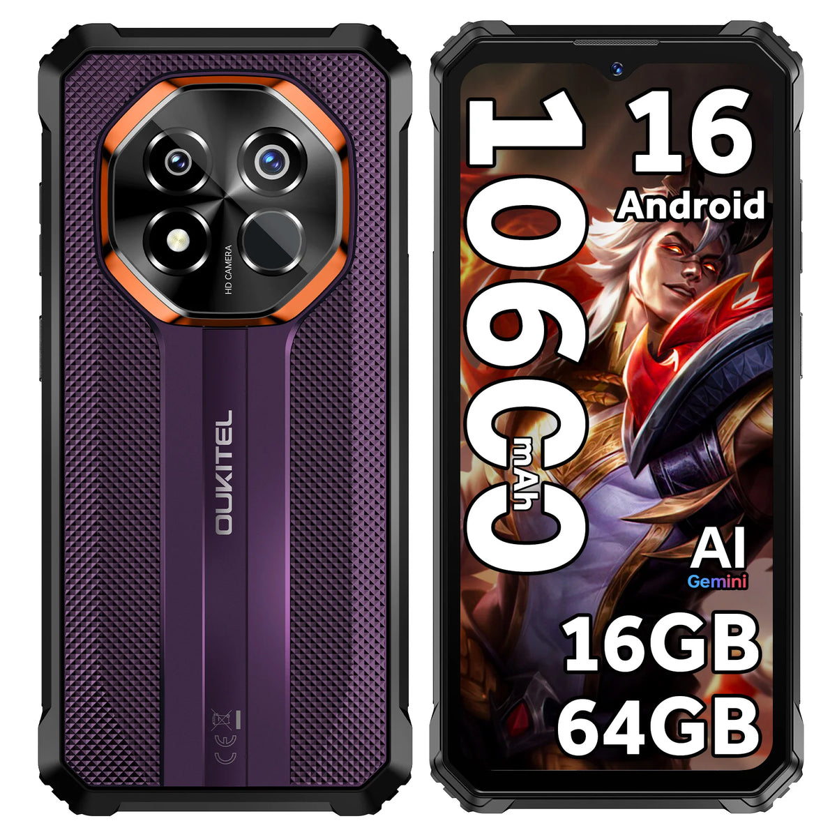 Teléfono inteligente resistente OUKITEL G7, desbloqueado, 16 GB de RAM (4+12) + 64 GB/128 GB/256 GB de ROM, 1 TB TF, pantalla HD de 6,52 pulgadas, IP68/IP69K, teléfono Android 16 resistente, batería de 10600 mAh, pantalla