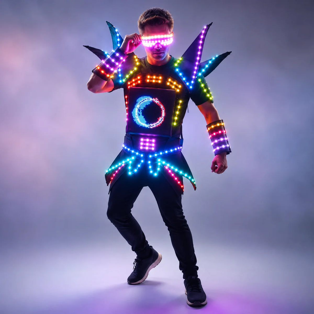 Disfraces de exhibición de Robot LED, ropa de actuación de fiesta, traje de armadura, ropa de espejo con luz colorida, trajes de espectáculo para Club, cascos, discoteca