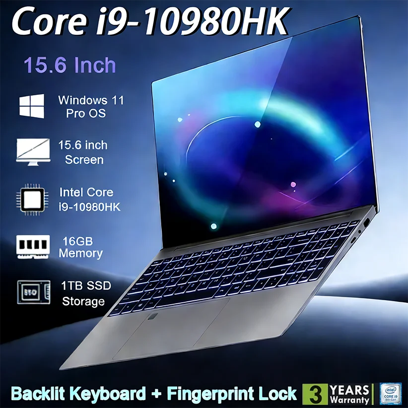 2026 Portable Intel Core I9 10980Hk Backlit Laptops Fingerprint Lock Windows 11 Pro 15.6 Inch 16Gb Ram 512Gb 1Tb Ssd Gaming Laptops Computer Pc