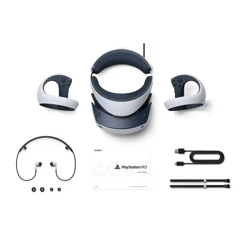 Visor VR2 y accesorios incluidos: mandos, audífonos y soporte con piezas metálicas