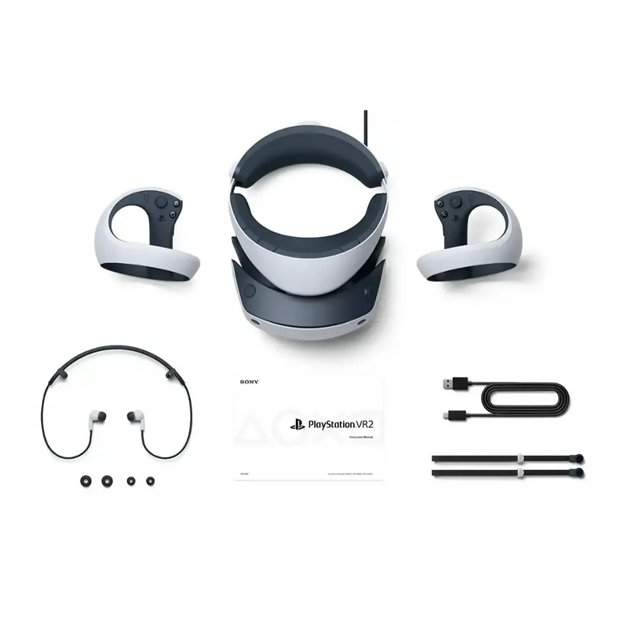 Visor VR2 y accesorios incluidos: mandos, audífonos y soporte con piezas metálicas