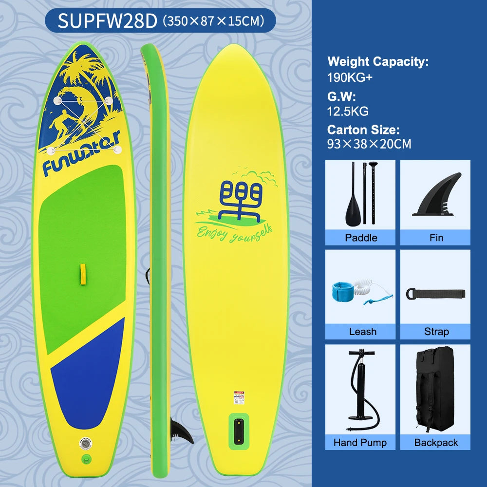 Tabla de Paddle Surf Inflable FunWater SUPFR01E 320cm-350cm, Tabla de Surf Completa con Accesorios, Remo Ajustable, Bomba, Mochila de Viaje ISUP, Correa, Bolsa Impermeable, Tabla de Paddle para Adultos