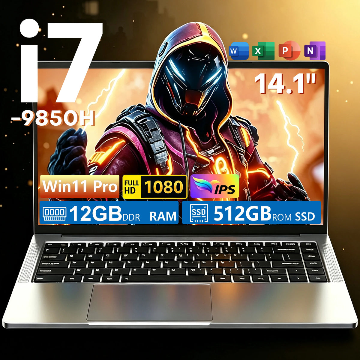 Computadora portátil de 14,1 pulgadas, con procesador Intel Core i7 9850H/Atom A3950, sistema operativo Windows 11, 12 GB de RAM, disco SSD de 512 GB o 1 TB, ideal para uso empresarial, estudios y oficina.