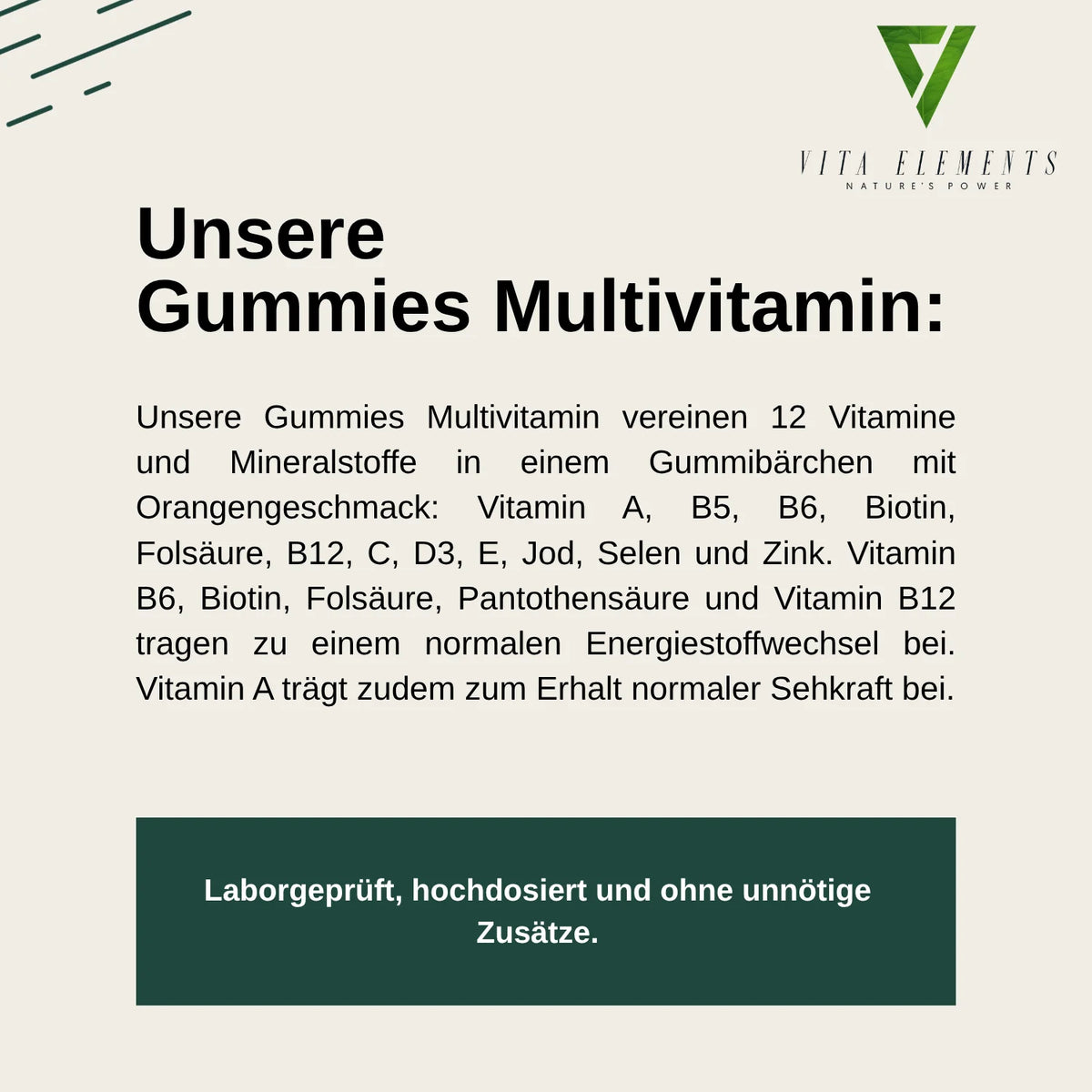 Gomitas multivitamínicas |     Probado en laboratorio en Alemania |     Suplementos para la salud |     Sistema Inmunológico |     Con 12 vitaminas y minerales |     Sin Adiciones Innecesarias |     Sin azúcar |     120 go