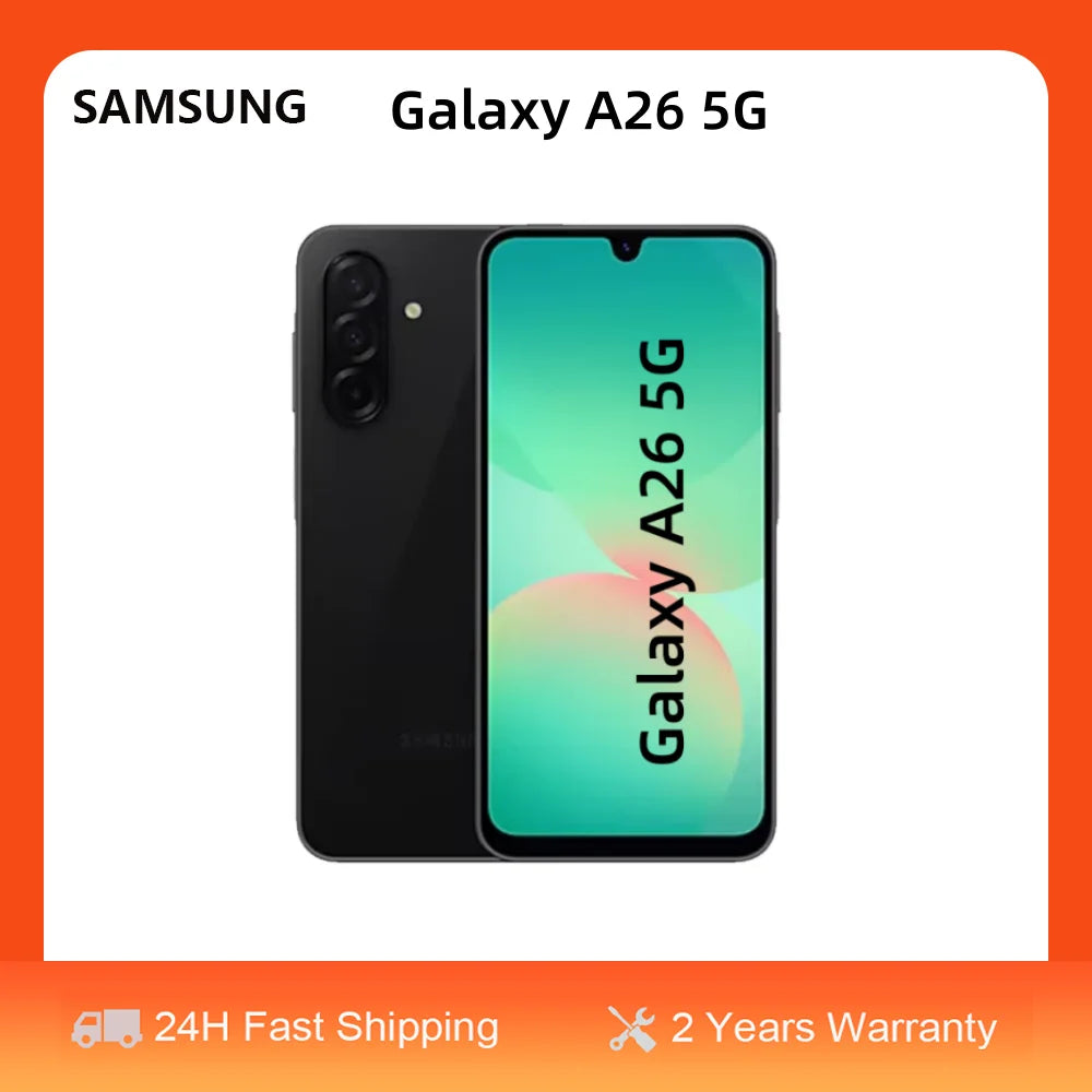 Smartphone Samsung Galaxy A26 5G Versión Global, Pantalla Super AMOLED de 6,7", 5000 mAh, Doble SIM, Triple Cámara de 50 MP, Resistencia al agua IP67, Exynos 1380, Negro