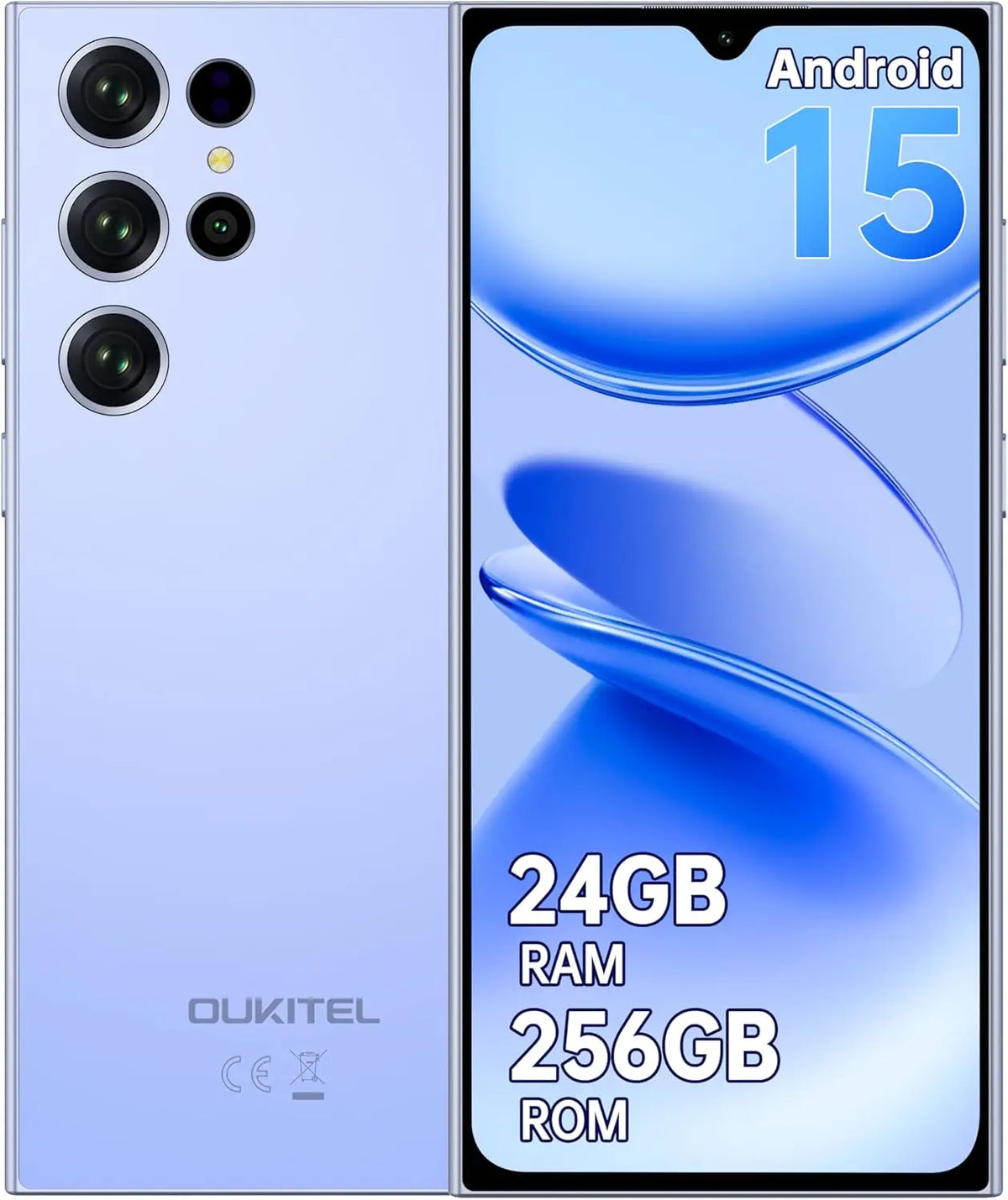 Smartphone OUKITEL C61 Pro sin contrato Android 15, 24GB+256GB/1TB móvil libre, pantalla HD+ de 6,88" 5150mAh, 13MP+5MP, Dual SIM 4G móvil libre, NFC/huella dactilar/Face ID/OTG