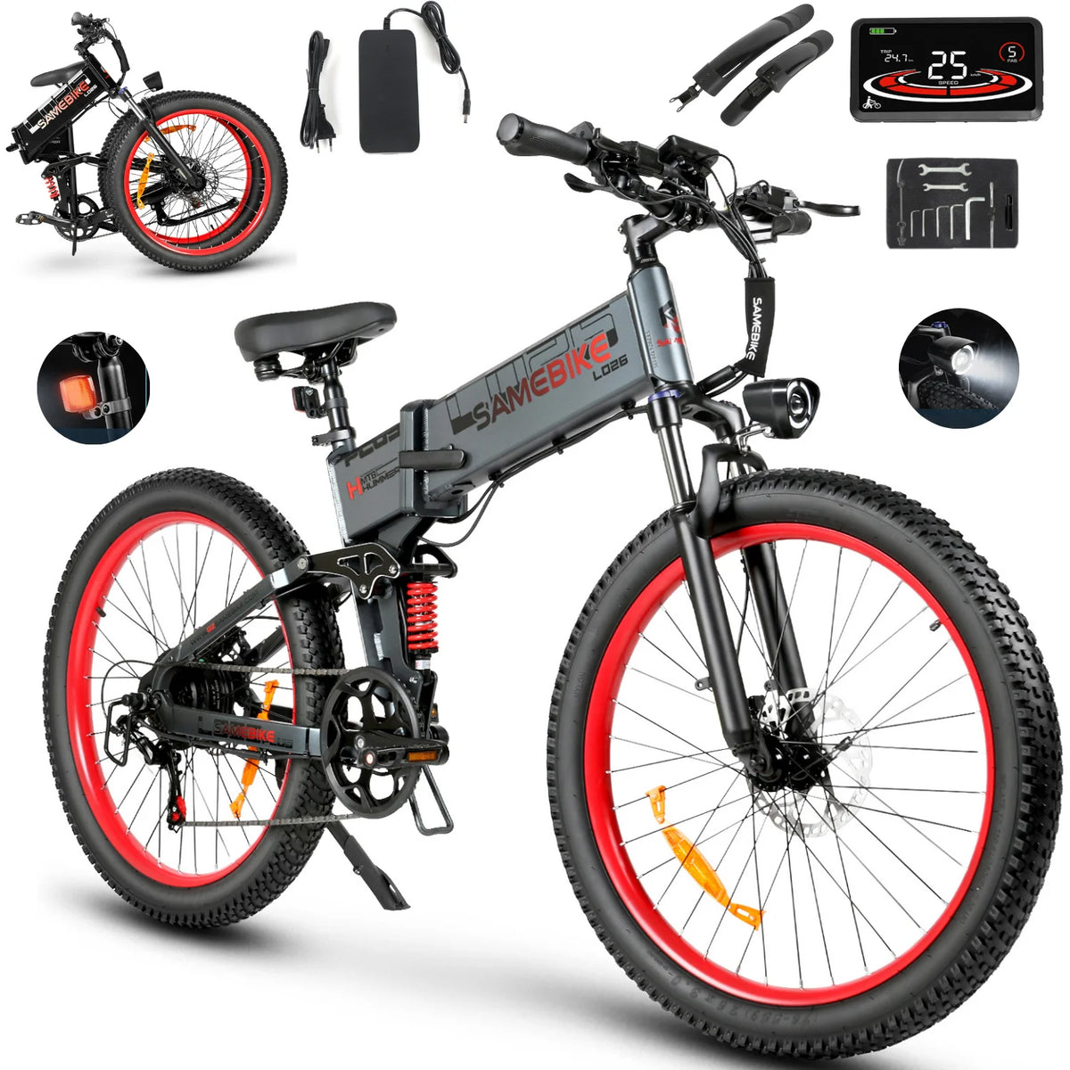 SAMEBIKE LO26 PLUS Electric Bike 26 Inch 48V 15Ah Battery Hydraulic Disc Brake Dual Suspension Fat Tire Foldable Adult E-Mountain Bike