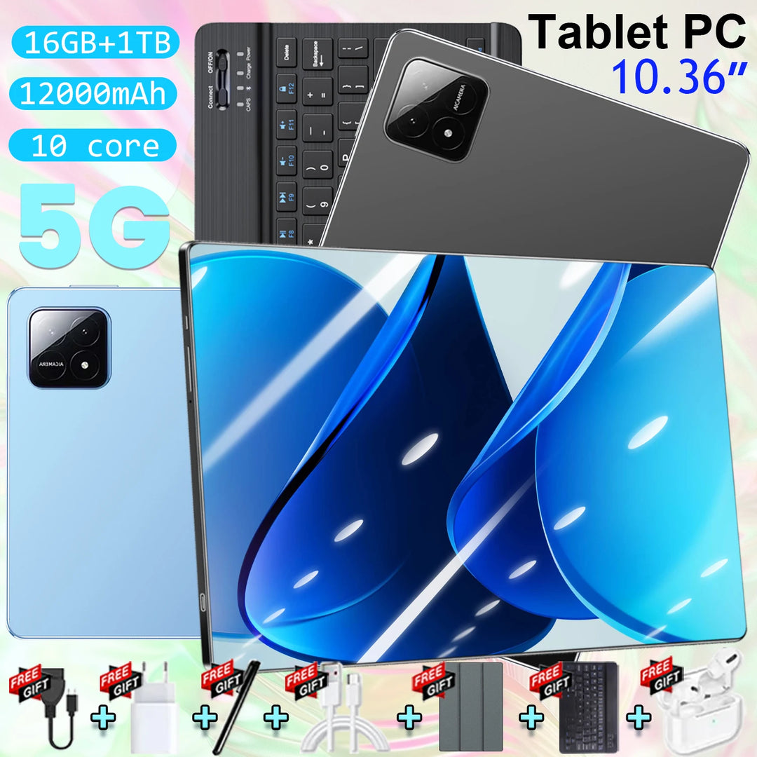 Tablet 5G Android de 10.36 Pulgadas con Pantalla 4K HD, 16GB, 1TB, WiFi, Tablet PC con Llamadas Telefónicas de 16MP+32MP, Batería de 12000mAh, Android 13.0, 10 Núcleos, Doble Tarjeta SIM