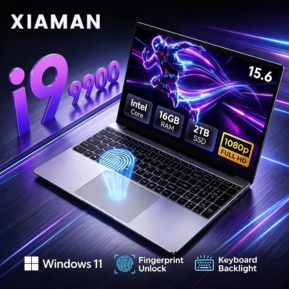 Portátil para Juegos 2026 con Desbloqueo por Huella Dactilar, Pantalla de 15.6', Intel Core I9-9900, Windows 11 Pro, 16GB DDR4, 1TB SSD
