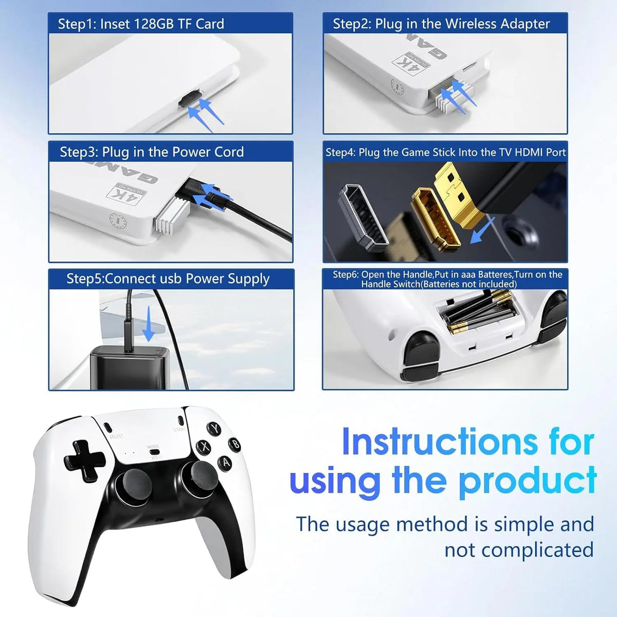 Game console retro, más de 40000 juegos y 23 emulades, concontrolades inalámbricos duales de 2.4G, Plug and Play 4K HD HDMI Game stuck