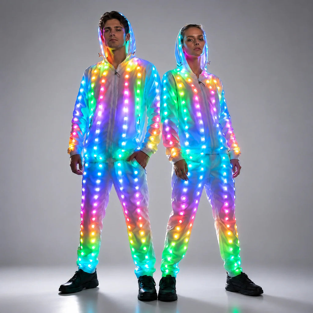 Traje de Luces LED de Píxeles a Todo Color para Chaqueta, Abrigo, Pantalones y Disfraces, Traje Luminoso Creativo para Escenario Exterior y Fiestas Rave